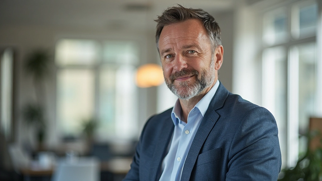 Jonge professional in modern kantoor die naar buiten kijkt met doordachte uitdrukking